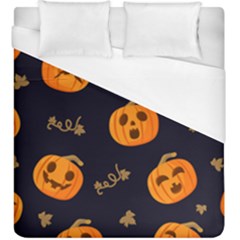 Funny Scary Black Orange Halloween Pumpkins Pattern Duvet Cover (king Size) by HalloweenParty