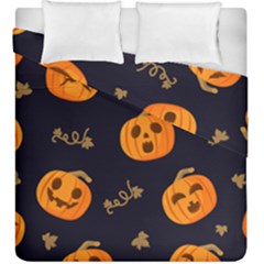 Funny Scary Black Orange Halloween Pumpkins Pattern Duvet Cover Double Side (king Size)