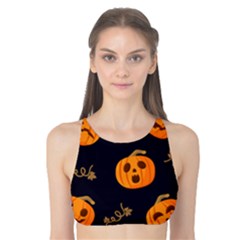 Funny Scary Black Orange Halloween Pumpkins Pattern Tank Bikini Top