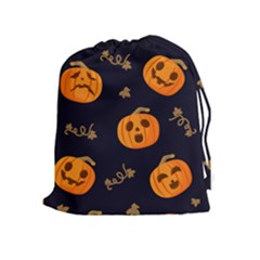 Funny Scary Black Orange Halloween Pumpkins Pattern Drawstring Pouch (xl) by HalloweenParty