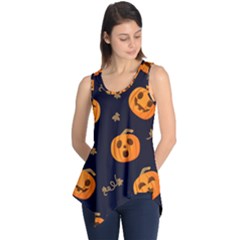 Funny Scary Black Orange Halloween Pumpkins Pattern Sleeveless Tunic