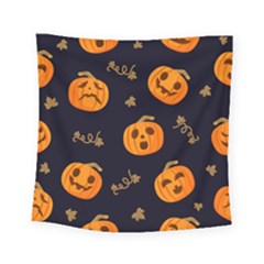 Funny Scary Black Orange Halloween Pumpkins Pattern Square Tapestry (small)