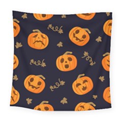 Funny Scary Black Orange Halloween Pumpkins Pattern Square Tapestry (large)