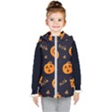 Funny Scary Black Orange Halloween Pumpkins Pattern Kid s Hooded Puffer Vest View1