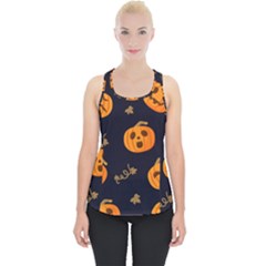 Funny Scary Black Orange Halloween Pumpkins Pattern Piece Up Tank Top by HalloweenParty