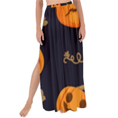 Funny Scary Black Orange Halloween Pumpkins Pattern Maxi Chiffon Tie-up Sarong by HalloweenParty