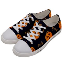 Funny Scary Black Orange Halloween Pumpkins Pattern Women s Low Top Canvas Sneakers