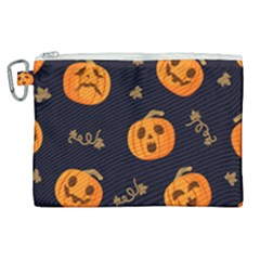 Funny Scary Black Orange Halloween Pumpkins Pattern Canvas Cosmetic Bag (xl) by HalloweenParty