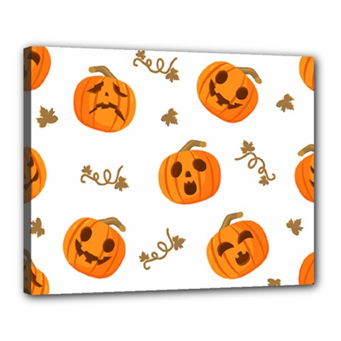 Funny Spooky Halloween Pumpkins Pattern White Orange Canvas 20  X 16  (stretched) by HalloweenParty