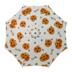 Funny Spooky Halloween Pumpkins Pattern White Orange Golf Umbrellas by HalloweenParty