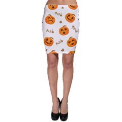 Funny Spooky Halloween Pumpkins Pattern White Orange Bodycon Skirt by HalloweenParty