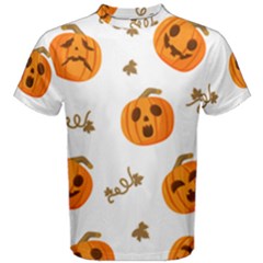 Funny Spooky Halloween Pumpkins Pattern White Orange Men s Cotton Tee by HalloweenParty