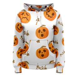 Funny Spooky Halloween Pumpkins Pattern White Orange Women s Pullover Hoodie