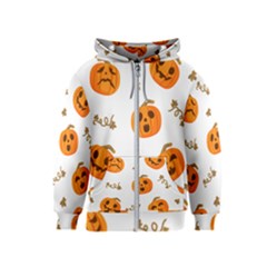 Funny Spooky Halloween Pumpkins Pattern White Orange Kids  Zipper Hoodie