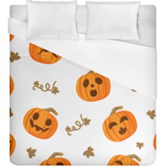 Funny Spooky Halloween Pumpkins Pattern White Orange Duvet Cover (king Size) by HalloweenParty