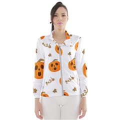 Funny Spooky Halloween Pumpkins Pattern White Orange Windbreaker (women) by HalloweenParty