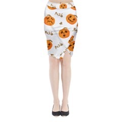 Funny Spooky Halloween Pumpkins Pattern White Orange Midi Wrap Pencil Skirt by HalloweenParty