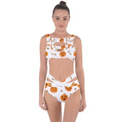 Funny Spooky Halloween Pumpkins Pattern White Orange Bandaged Up Bikini Set 