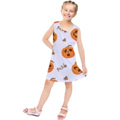 Funny Spooky Halloween Pumpkins Pattern White Orange Kids  Tunic Dress