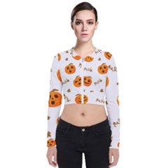 Funny Spooky Halloween Pumpkins Pattern White Orange Zip Up Bomber Jacket