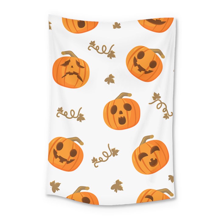 Funny Spooky Halloween Pumpkins Pattern White Orange Small Tapestry