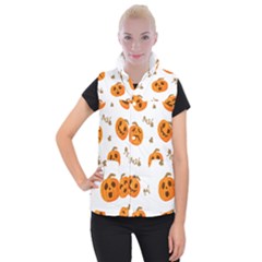 Funny Spooky Halloween Pumpkins Pattern White Orange Women s Button Up Vest