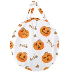 Funny Spooky Halloween Pumpkins Pattern White Orange Giant Round Zipper Tote