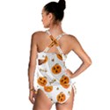 Funny Spooky Halloween Pumpkins Pattern White Orange Tankini Set View2