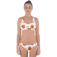 Funny Spooky Halloween Pumpkins Pattern White Orange Cross Back Hipster Bikini Set