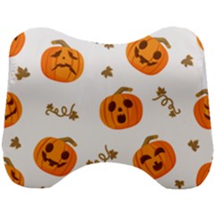 Funny Spooky Halloween Pumpkins Pattern White Orange Head Support Cushion by HalloweenParty