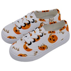 Funny Spooky Halloween Pumpkins Pattern White Orange Kids  Classic Low Top Sneakers