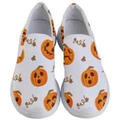 Funny Spooky Halloween Pumpkins Pattern White Orange Women s Lightweight Slip Ons by HalloweenParty