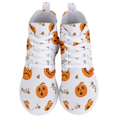 Funny Spooky Halloween Pumpkins Pattern White Orange Women s Lightweight High Top Sneakers