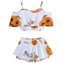 Funny Spooky Halloween Pumpkins Pattern White Orange Kids  Off Shoulder Skirt Bikini View1