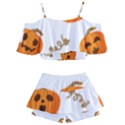 Funny Spooky Halloween Pumpkins Pattern White Orange Kids  Off Shoulder Skirt Bikini View2