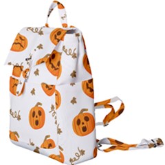 Funny Spooky Halloween Pumpkins Pattern White Orange Buckle Everyday Backpack by HalloweenParty