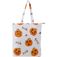 Funny Spooky Halloween Pumpkins Pattern White Orange Double Zip Up Tote Bag