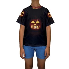 Funny Spooky Scary Halloween Pumpkin Jack O Lantern Kids  Short Sleeve Swimwear