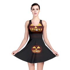 Funny Spooky Scary Halloween Pumpkin Jack O Lantern Reversible Skater Dress by HalloweenParty