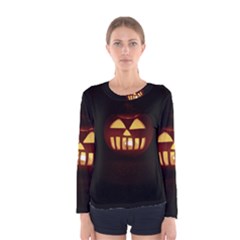 Funny Spooky Scary Halloween Pumpkin Jack O Lantern Women s Long Sleeve Tee