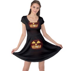 Funny Spooky Scary Halloween Pumpkin Jack O Lantern Cap Sleeve Dress by HalloweenParty