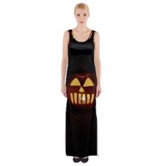 Funny Spooky Scary Halloween Pumpkin Jack O Lantern Maxi Thigh Split Dress by HalloweenParty