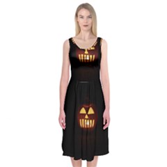 Funny Spooky Scary Halloween Pumpkin Jack O Lantern Midi Sleeveless Dress by HalloweenParty