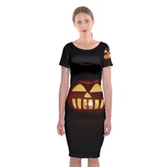 Funny Spooky Scary Halloween Pumpkin Jack O Lantern Classic Short Sleeve Midi Dress by HalloweenParty