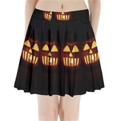 Funny Spooky Scary Halloween Pumpkin Jack O Lantern Pleated Mini Skirt by HalloweenParty