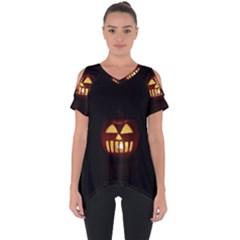 Funny Spooky Scary Halloween Pumpkin Jack O Lantern Cut Out Side Drop Tee by HalloweenParty