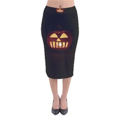 Funny Spooky Scary Halloween Pumpkin Jack O Lantern Velvet Midi Pencil Skirt by HalloweenParty