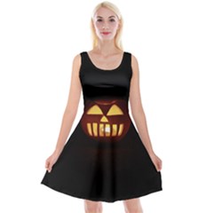 Funny Spooky Scary Halloween Pumpkin Jack O Lantern Reversible Velvet Sleeveless Dress