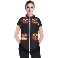 Funny Spooky Scary Halloween Pumpkin Jack O Lantern Women s Puffer Vest