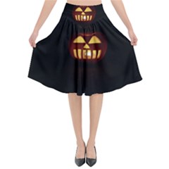 Funny Spooky Scary Halloween Pumpkin Jack O Lantern Flared Midi Skirt by HalloweenParty